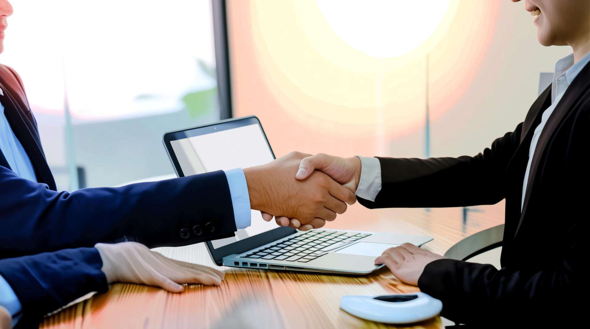 Laptop screen showing an affiliate program directory with commission rates and a green join button.