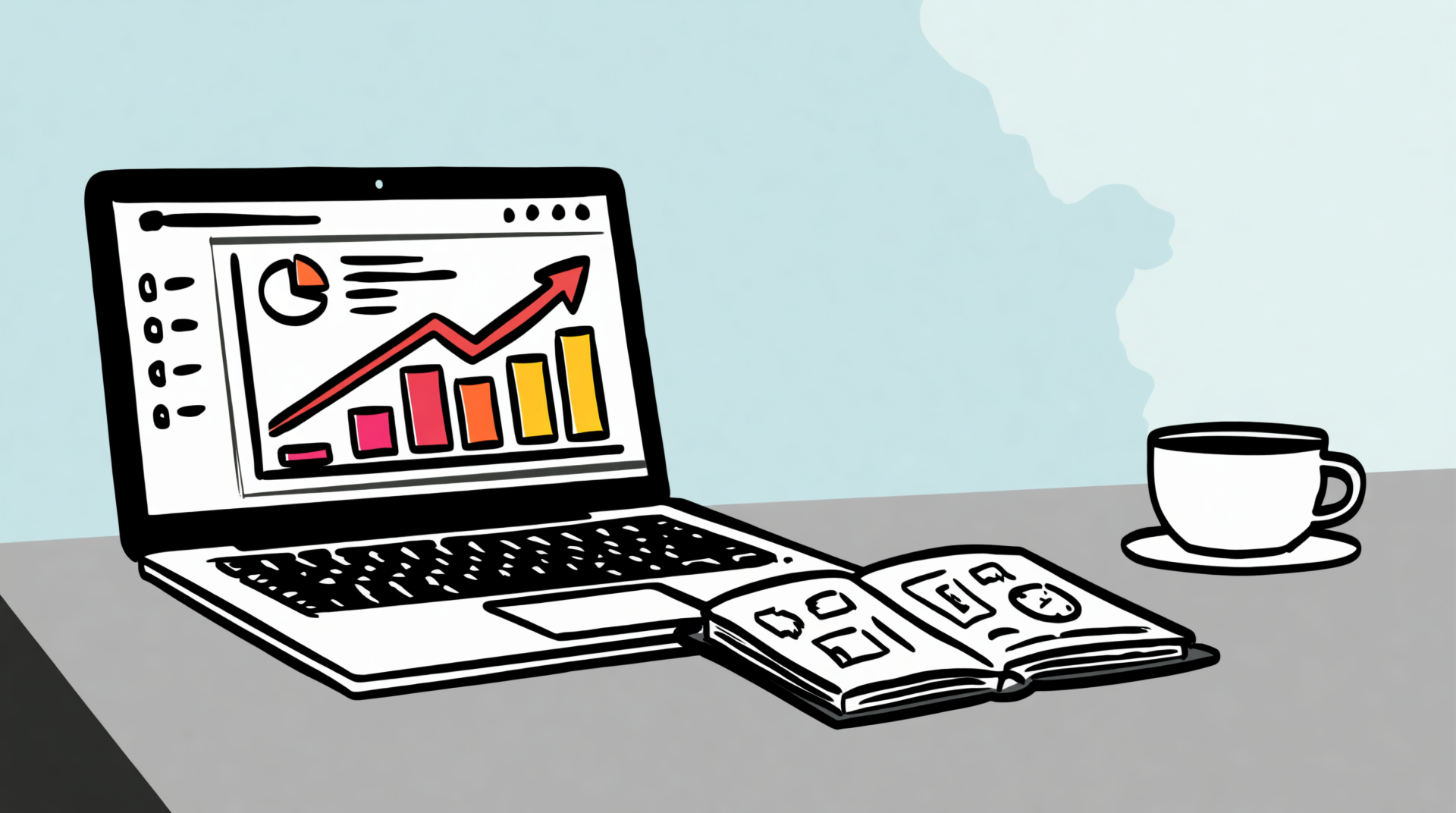 Laptop displaying affiliate marketing analytics and a content strategy plan for a new blog