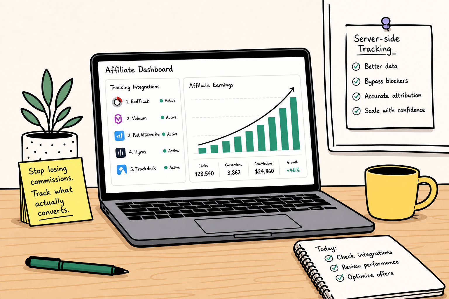 A clean dashboard interface highlighting recovered affiliate commissions and data routing.
