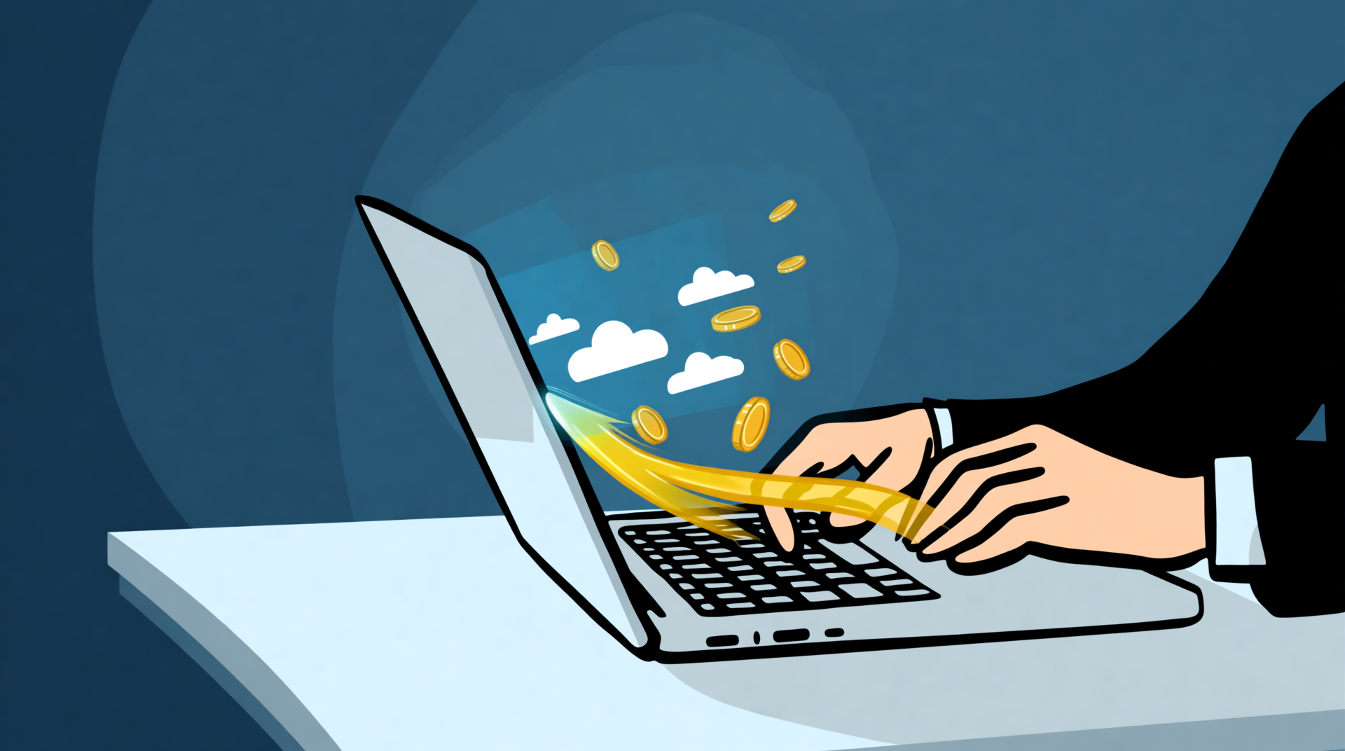 A digital marketer analyzing affiliate marketing Twitter analytics on a laptop screen with a rising chart.