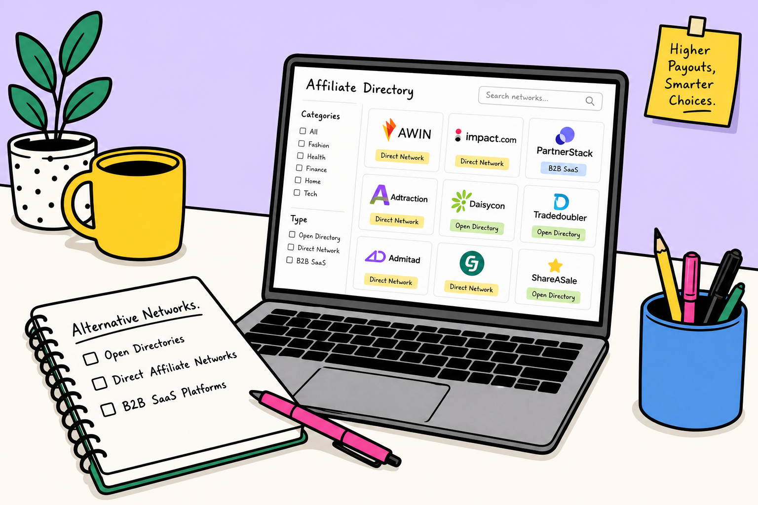 Comparison illustration of affiliate network options and open program directories