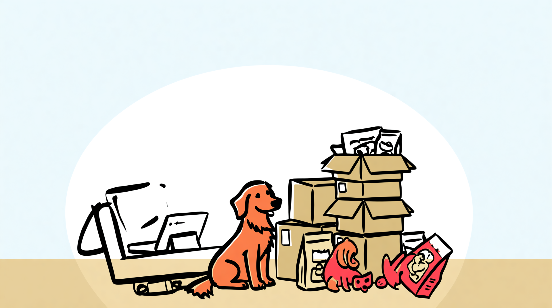 Dog looking at a Chewy delivery box representing the Chewy affiliate program for pet bloggers.