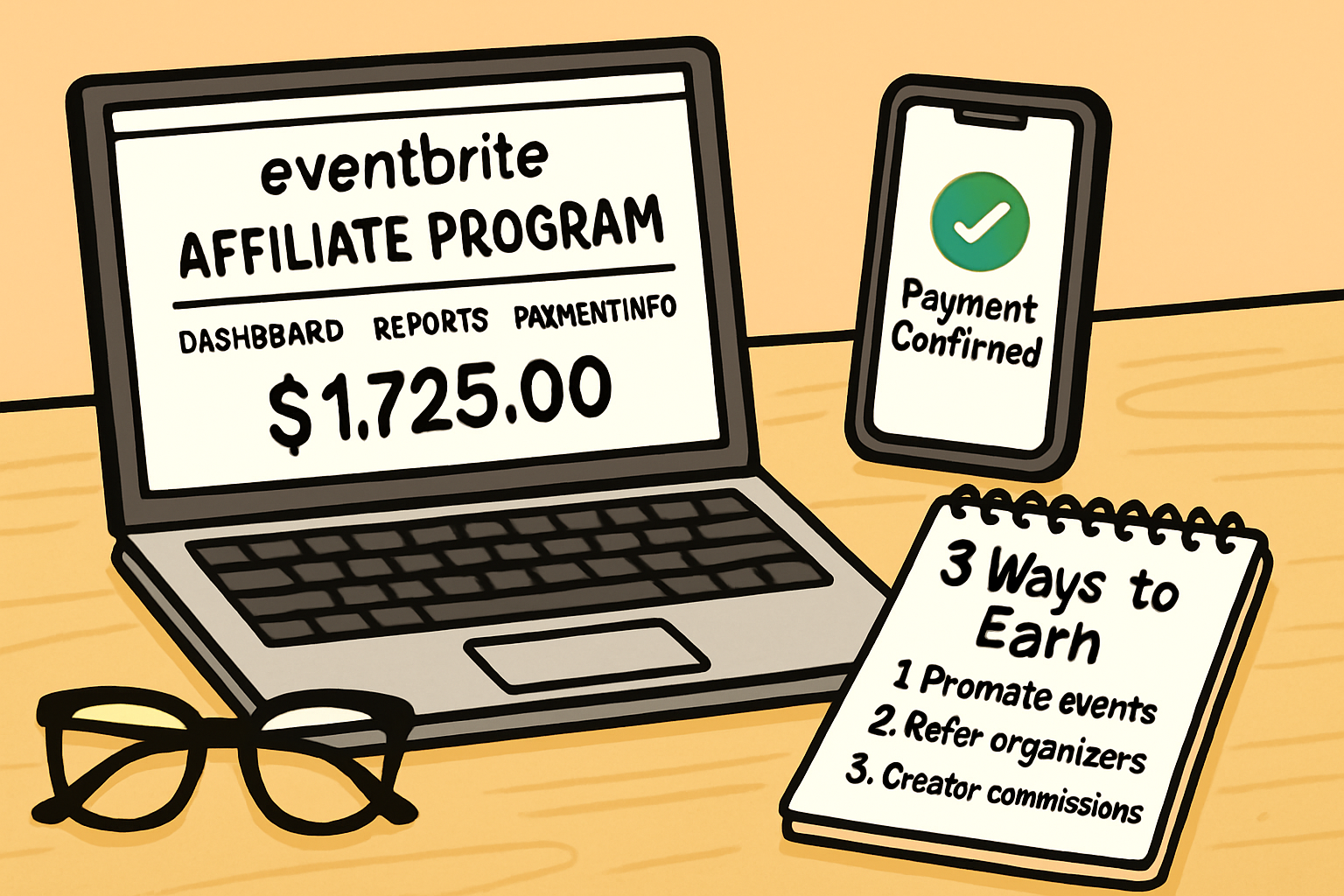 Illustration of three distinct pathways for earning affiliate commissions through event ticketing