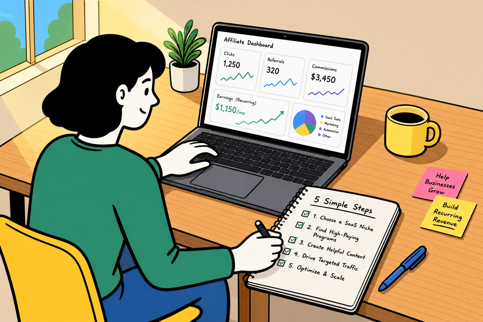 Illustration of a strategic path connecting a marketer to high-ticket B2B affiliate commissions.