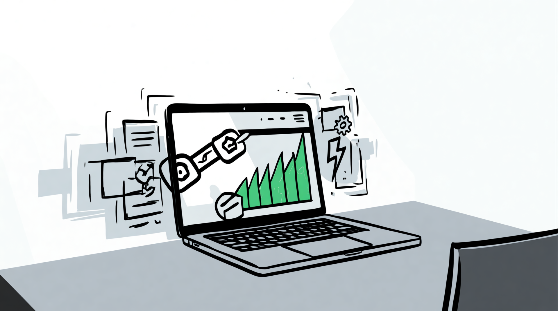 A laptop displaying a WordPress dashboard with affiliate marketing tools, link managers, and analytics plugins.