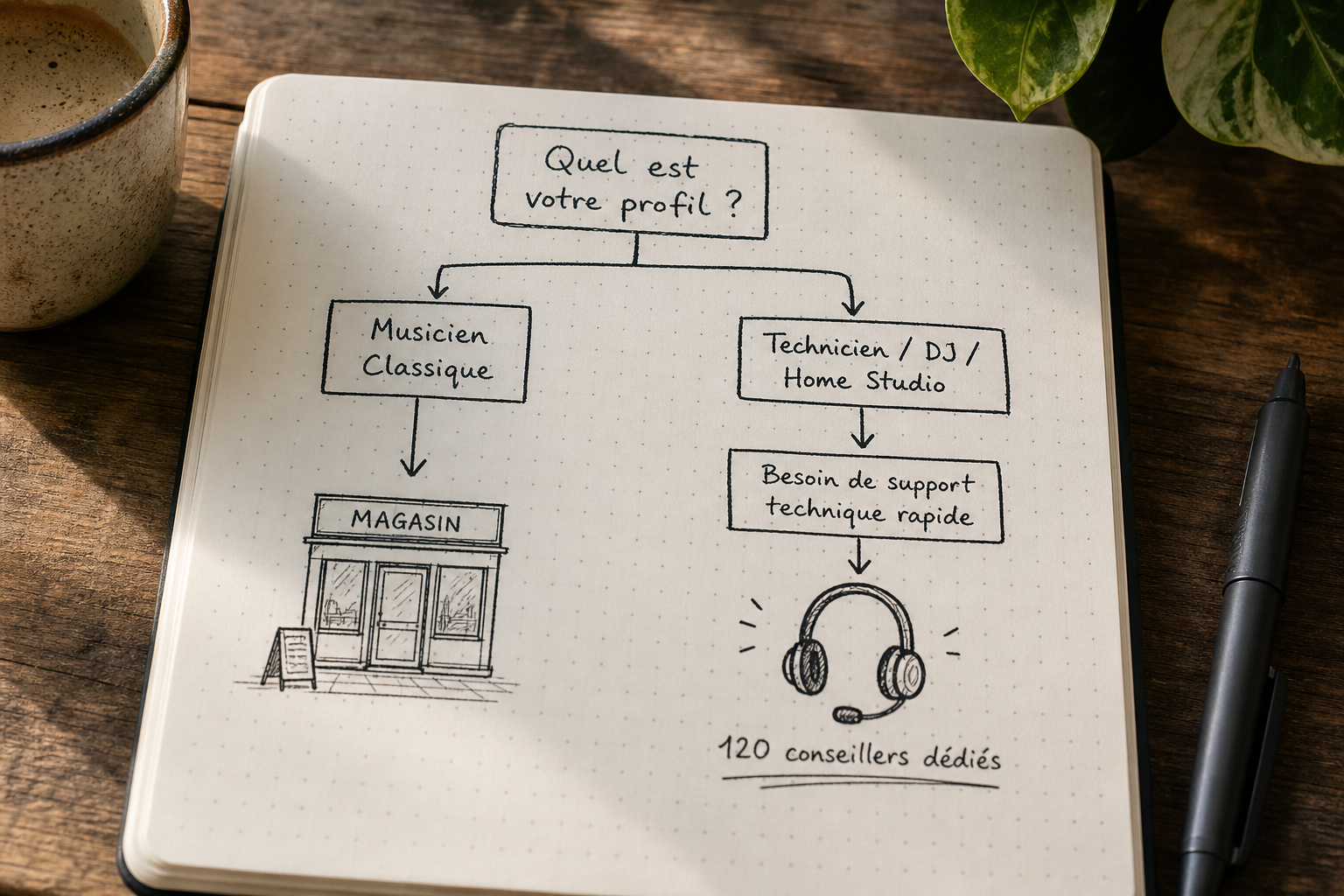 Arbre de décision pour choisir sa boutique de matériel de musique selon son profil