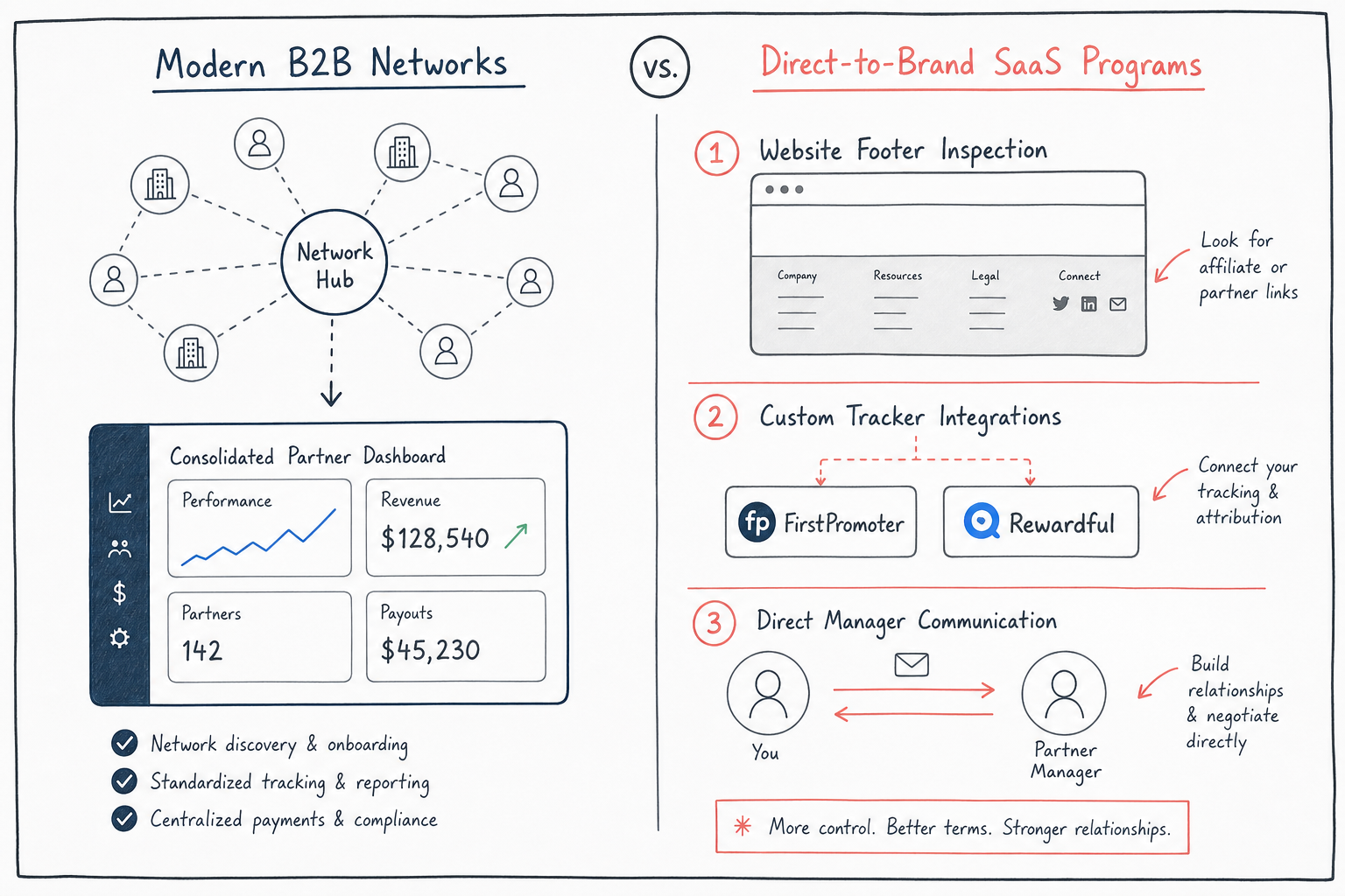 Clean comparison chart contrasting modern affiliate networks against direct-to-brand programs