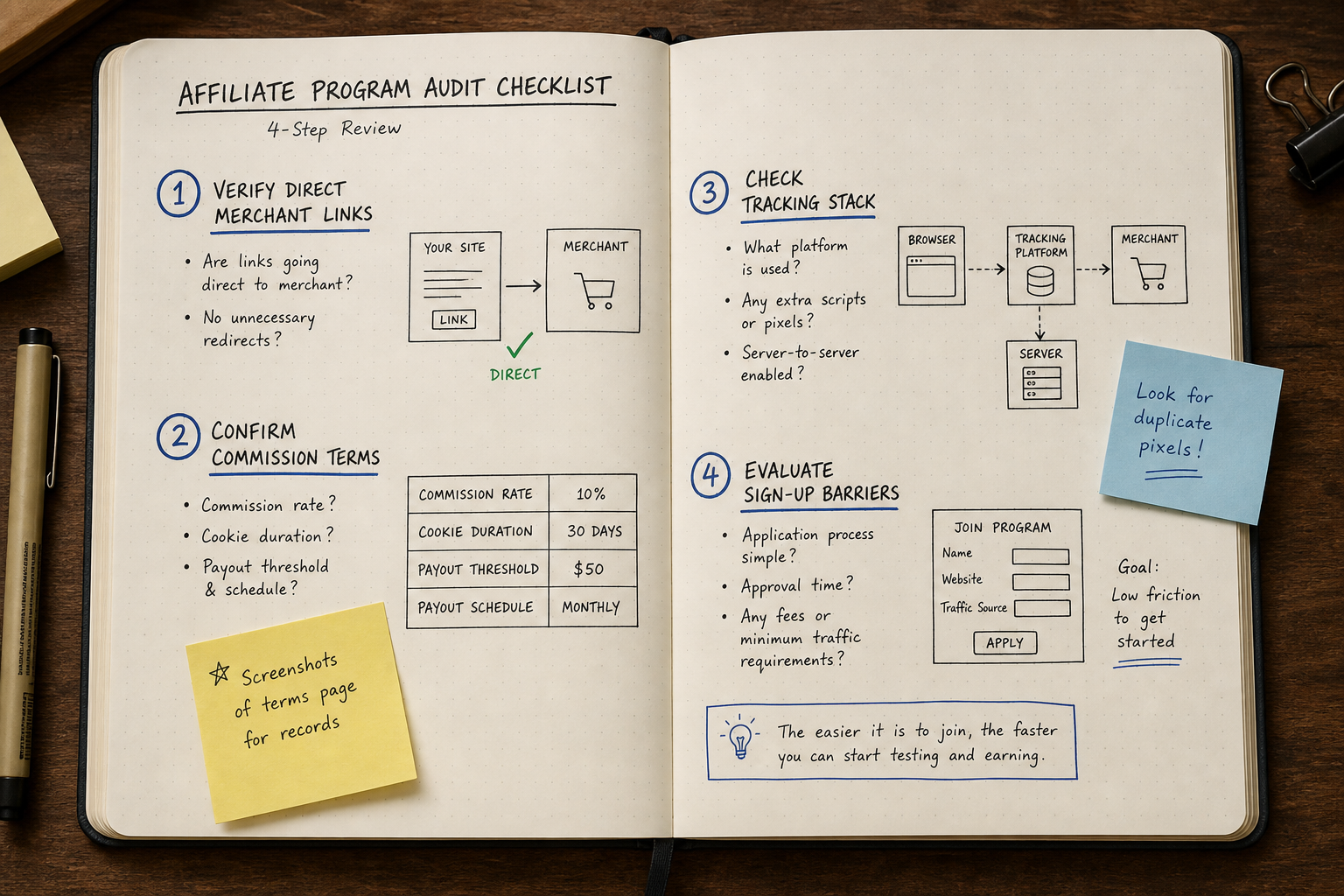 Four-step audit process for evaluating affiliate directory program data