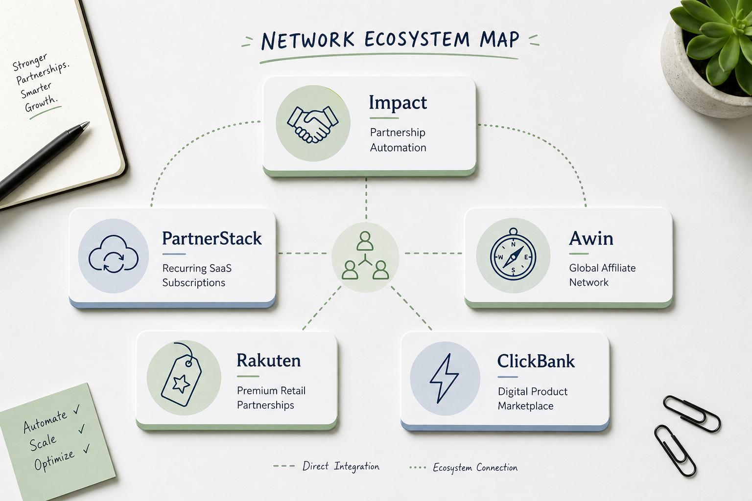 Overview map comparing top ShareASale alternative networks including Impact, PartnerStack, and Awin.