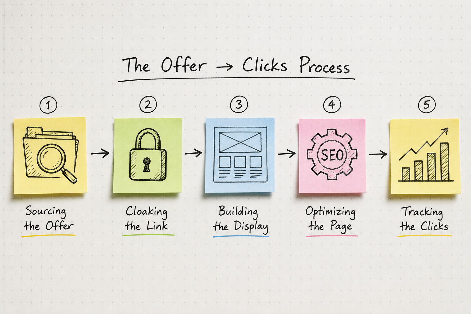 Five-step process map for launching a WordPress affiliate campaign.