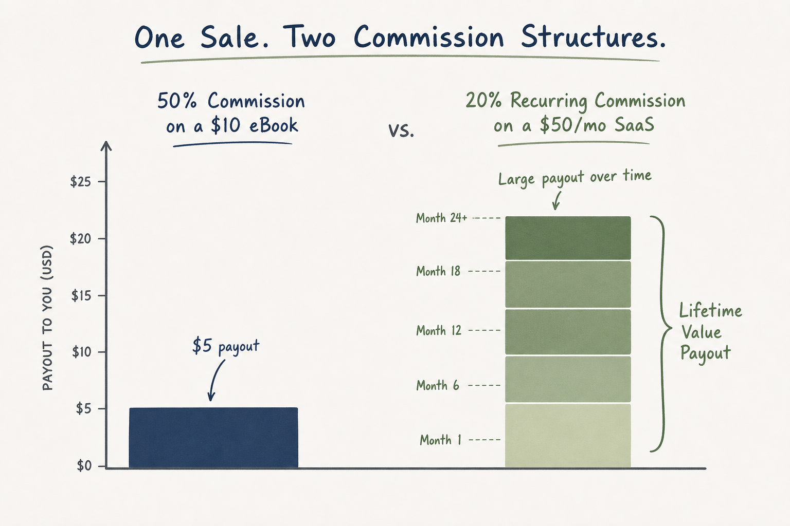 Comparing one-time percentage commissions against recurring SaaS commissions