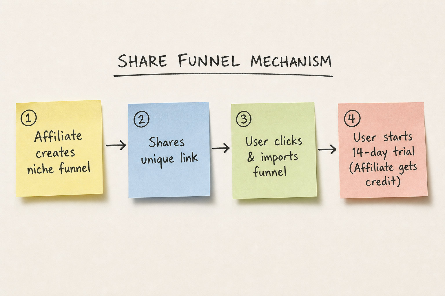 Flowchart showing how the ClickFunnels Share Funnel affiliate strategy works.